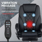 Black heated massage office chair with illuminated massage nodes and remote controller.