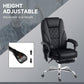 Black adjustable-height massage office chair with quilted back and curved armrests.