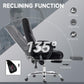 Black reclining massage office chair with attached footrest and control panel on side.