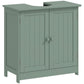 Dark green under-sink cabinet with two doors and two round knobs