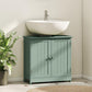 Green bathroom vanity cabinet with two doors and adjustable inner shelf, under sink storage