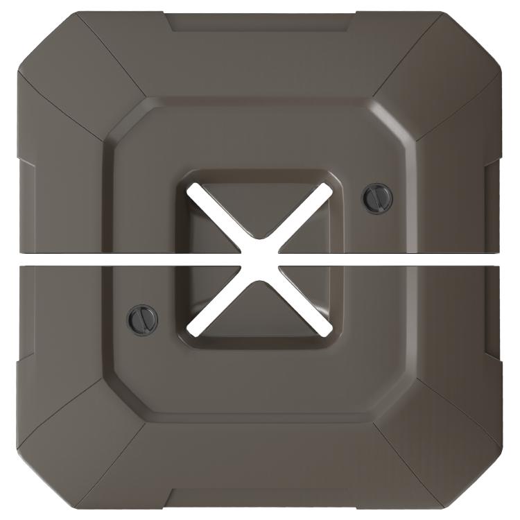 Brown two-piece cantilever umbrella base weights with cross-shaped insert, top view