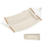 Two-person cream hammock with attached head pillow and included matching carry pad