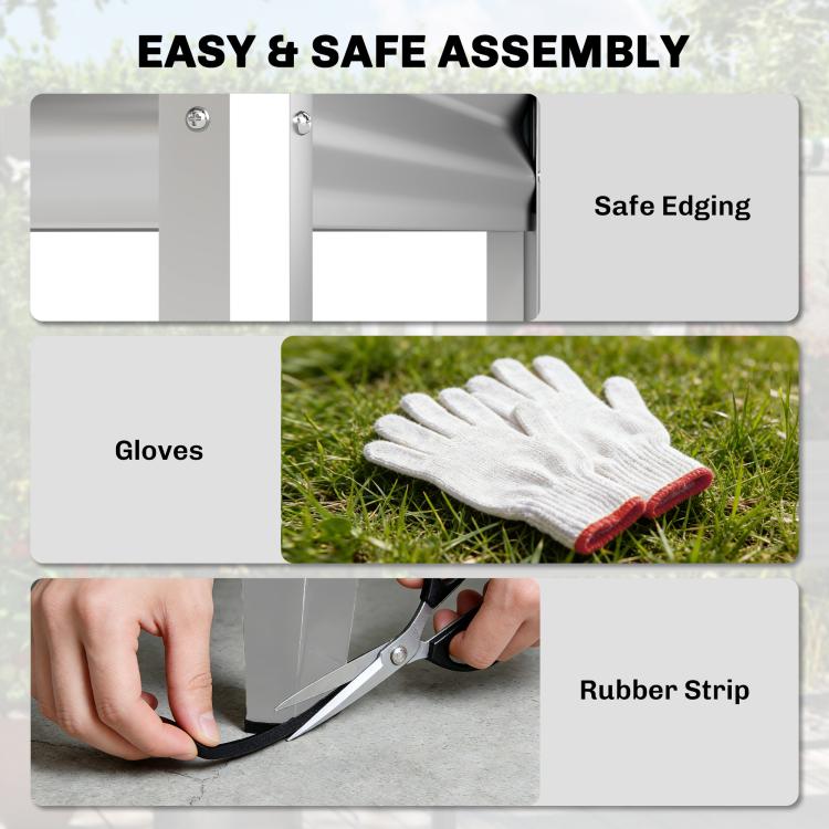 Metal raised garden bed frame edge with black rubber strip detail