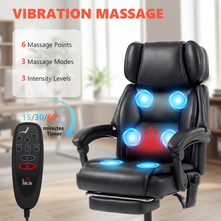 Black heated massage office chair with blue back lights and handheld remote