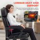 Black massage chair with lumbar heat panel and supportive recline design