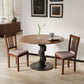 Set of 2 upholstered dining chairs, slat-back, padded seats, walnut brown frames