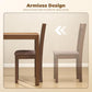 Walnut armless dining chairs set of 2 with slat-back and padded light gray upholstered seats