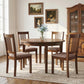 Walnut dining chairs set of 2 with vertical slat backs and padded light gray seat cushions