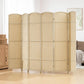 Beige 6-panel room privacy divider screen with arched tops and woven panel texture