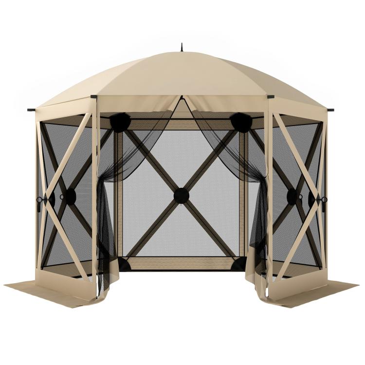 Beige pop-up gazebo screen tent with roof and zippered mesh panels