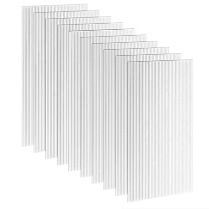 Clear twin-wall polycarbonate greenhouse panels, stacked 10-pack sheets