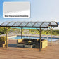 Clear twin-wall polycarbonate greenhouse roof panels over patio seating