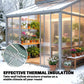 Clear twin-wall polycarbonate greenhouse side panels with potted plants