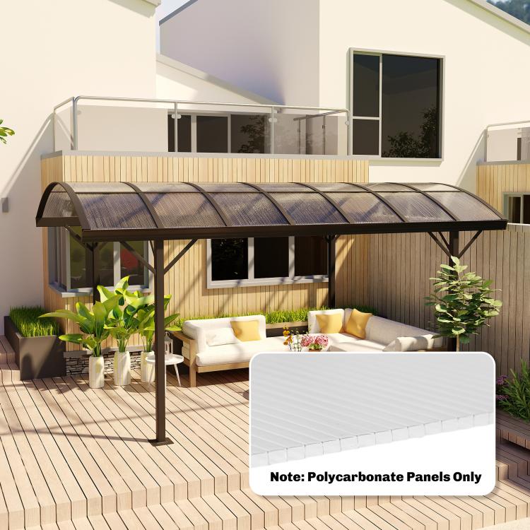 Clear twin-wall polycarbonate panels for greenhouse roof on outdoor patio