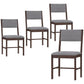 Set of four gray dining chairs with armless upholstered seats and wood frames