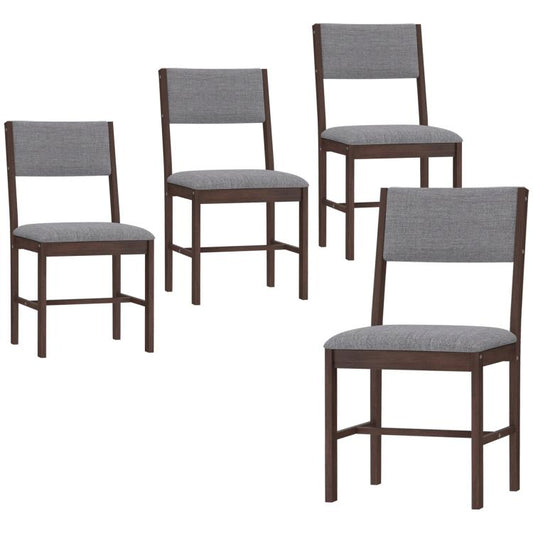Set of four gray dining chairs with armless upholstered seats and wood frames