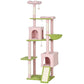 Pink and green large cat tower with stacked perches, condo, and ramp