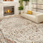 Cream classical floral area rug with brown and rust accents across the full surface
