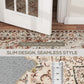 Edge detail of cream floral rug with ornate pattern and thin, seam-free look
