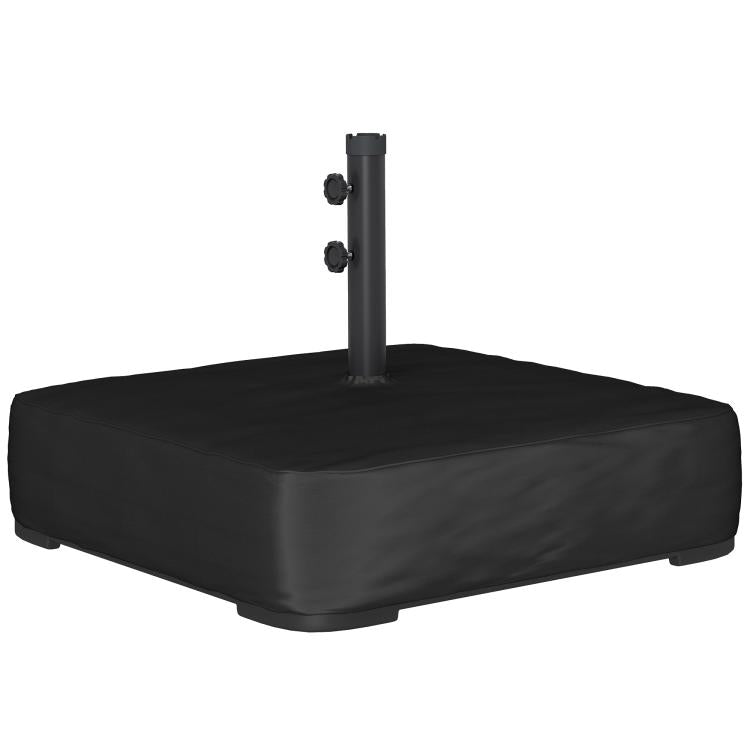 Black square parasol base cover with upright pole and two side adjustment knobs