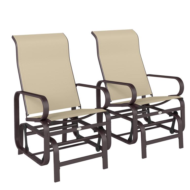 Khaki mesh gliding rocking lounge chair set of 2 with dark metal curved rockers