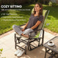 Khaki mesh high-back glider rocker chair with dark frame and cushioned seat/back