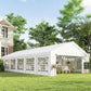 White outdoor carport canopy tent with clear window side panels and open entry