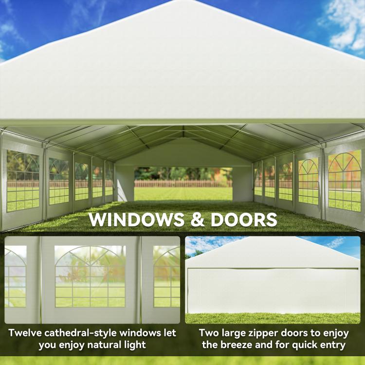 Outdoor carport canopy tent interior with window panels along both sides