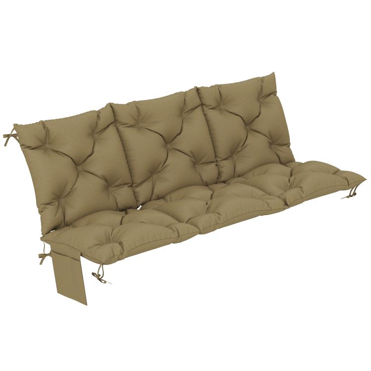 Beige tufted 3-seat swing bench cushion with backrest and side ties