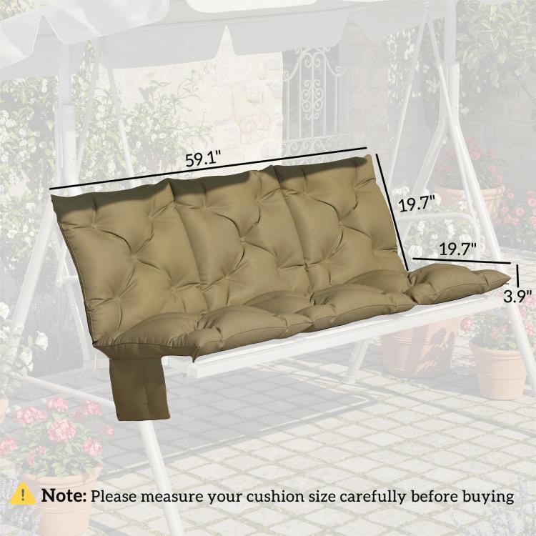 Beige bench swing cushion with tufted backrest and seat, side ties