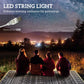 Outdoor rug carpet with LED string lights powered by USB, shown on foldable mat
