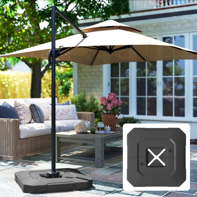 Outdoor offset umbrella base weight set, two black fillable blocks with handles