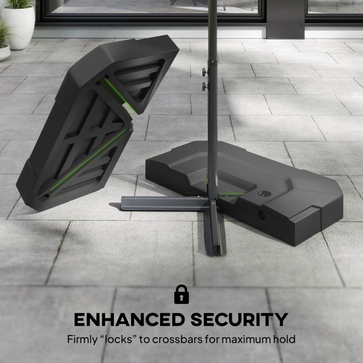 2-piece cantilever umbrella base weight set, black crossbar weights near pole