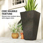 Tall tapered planter with chic marble texture, dark speckled surface and open rim