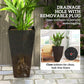 Tall planter with drainage hole and removable plug, dark speckled exterior