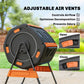 Outdoor compost tumbler with adjustable air vents on black drum and orange control panel