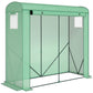 Green portable mini greenhouse frame with roll-up door and two mesh windows, PE cover