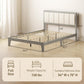 Gray full bed frame platform with wooden slat support and sturdy side rails