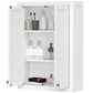 White wall cabinet with two doors, open interior with three shelf levels