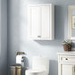 White wall cabinet with double doors and metal knobs for bathroom storage