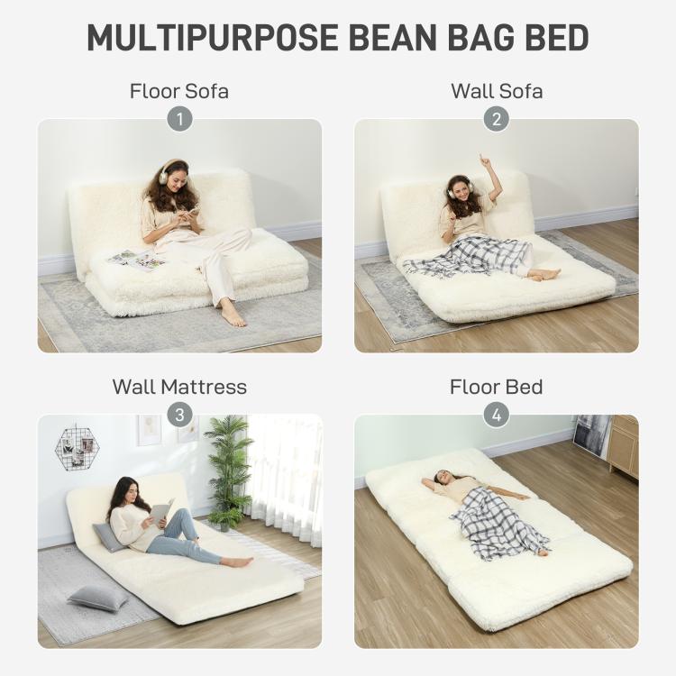 Cream white multipurpose bean bag bed for floor sofa and wall sofa use