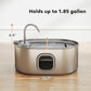 Stainless steel pet water fountain with side LED window and curved drinking spout