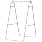 White A-frame steel hanging chair stand, front view with top support hooks