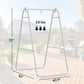 White A-frame steel hanging chair stand with arched top and wide base