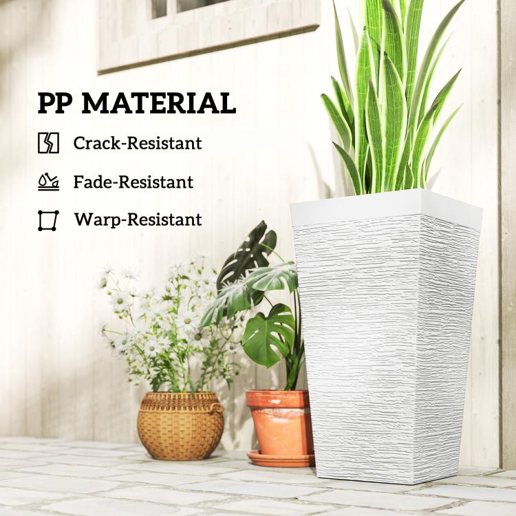 White PP outdoor planter with stone-textured finish and thick rim