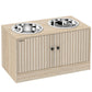 Oak storage cabinet for dogs with two stainless steel bowls