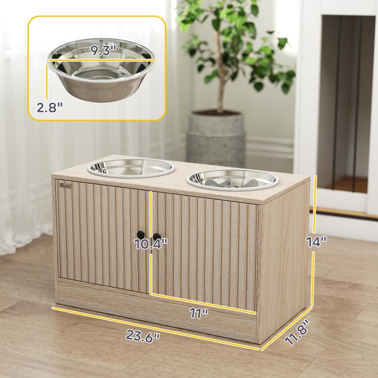 Oak-tone cabinet with two stainless steel bowls and front door panel