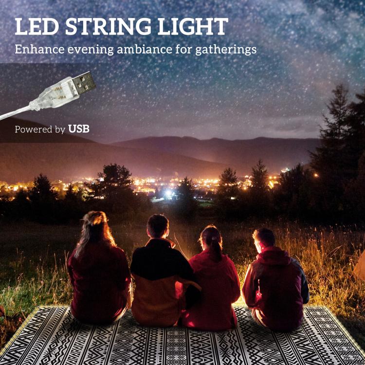 USB LED string lights with connector for outdoor lighting.
