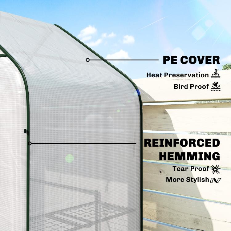 White PE greenhouse cover with green piping, reinforced hem for tear-resistant use